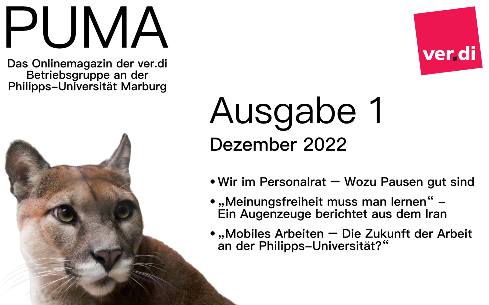 Das Cover der Ausgabe eins von PUMA, erschienen im Dezember 2022